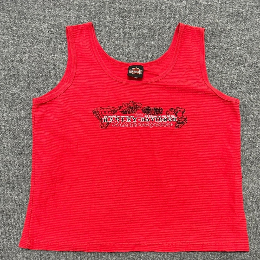 Harley-Davidson Tank Top Womens XL Red Ribbed Cotton Graphic Biker Sleeveless